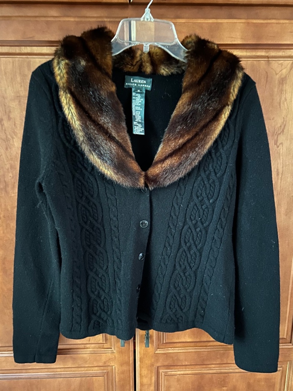 Lauren Ralph Lauren Black Sweater with Faux Fur Size Medium